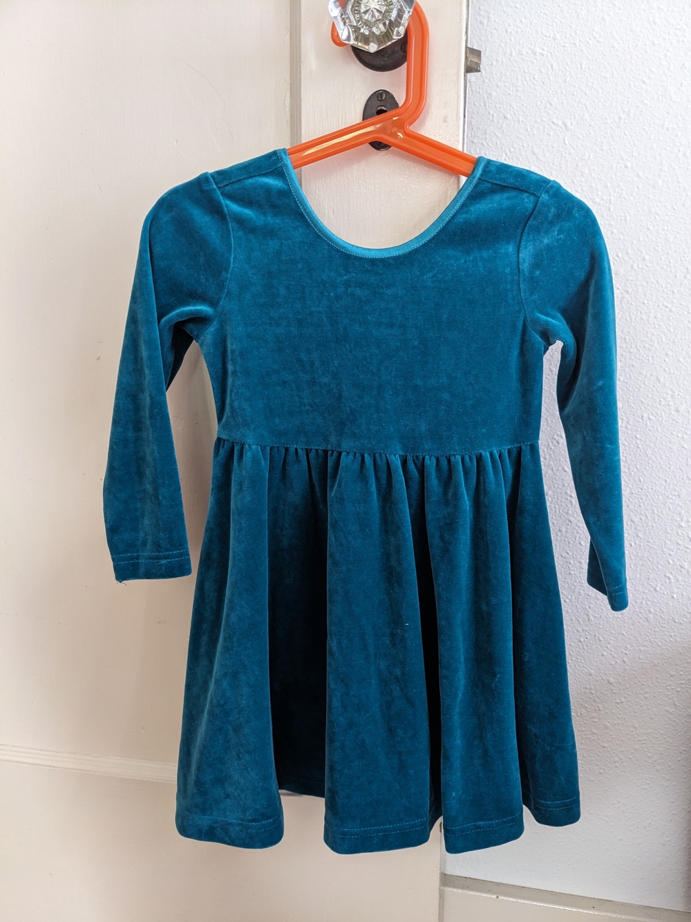 Hanna Andersson Teal Velvet Long-Sleeve Twirl Dress